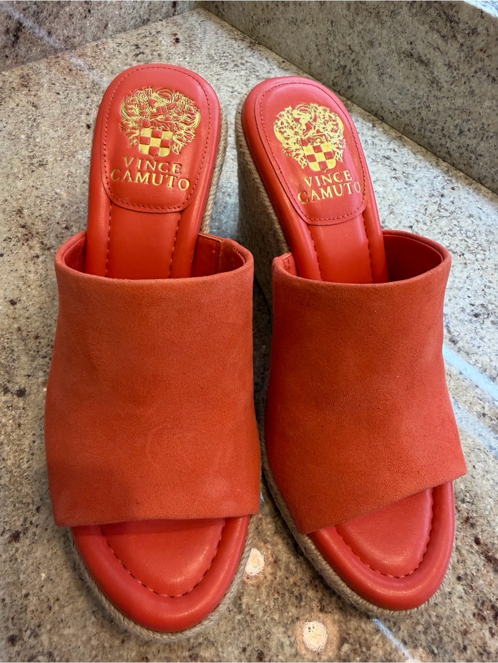 Vince Camuto Orange Suede Open-Toe Slide Mules